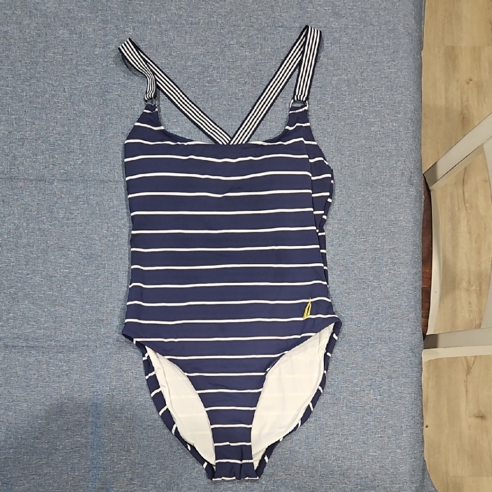 Nautica Navy Striped One Piece Swimsuit